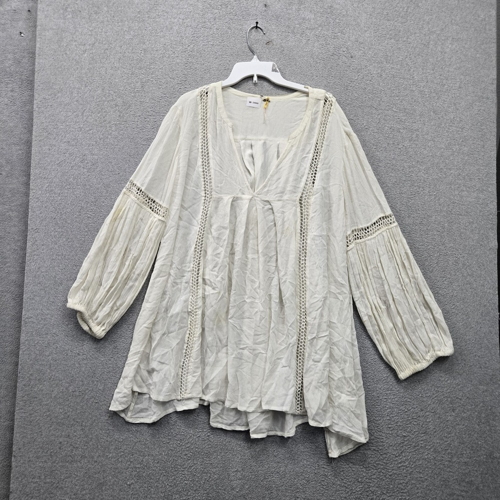 Free People Women Blouse L Cream Just The Two of Us Tunic Oversized